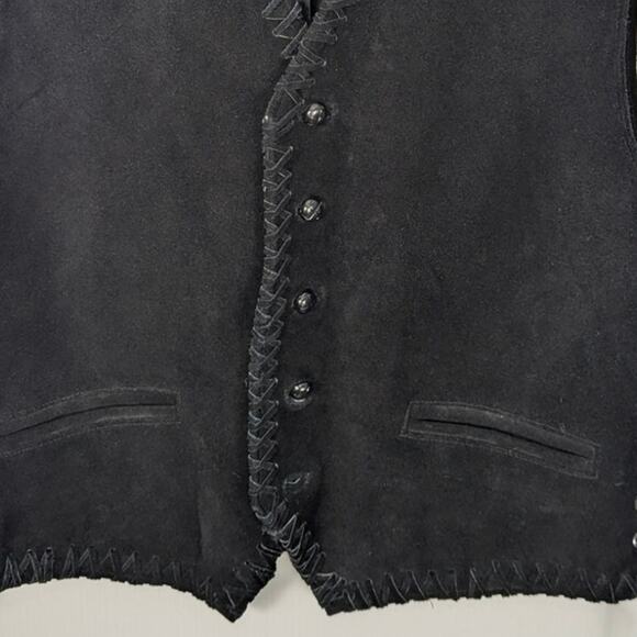VTG Horizon Bloomingdales Black Suede Vest Lace Up Sides Cross Stitch XL NWT - Picture 7 of 9